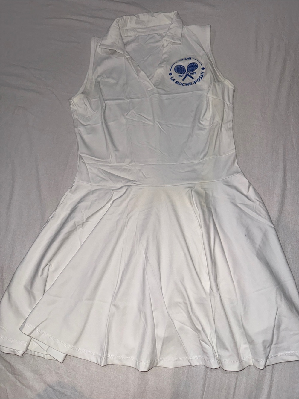 Sleeveless White Athletic Polo Dress with Tennis Logo